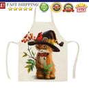 Fashion Cat Bird Printed Linen Apron Household Cleaning Pinafore Cooking Ap
