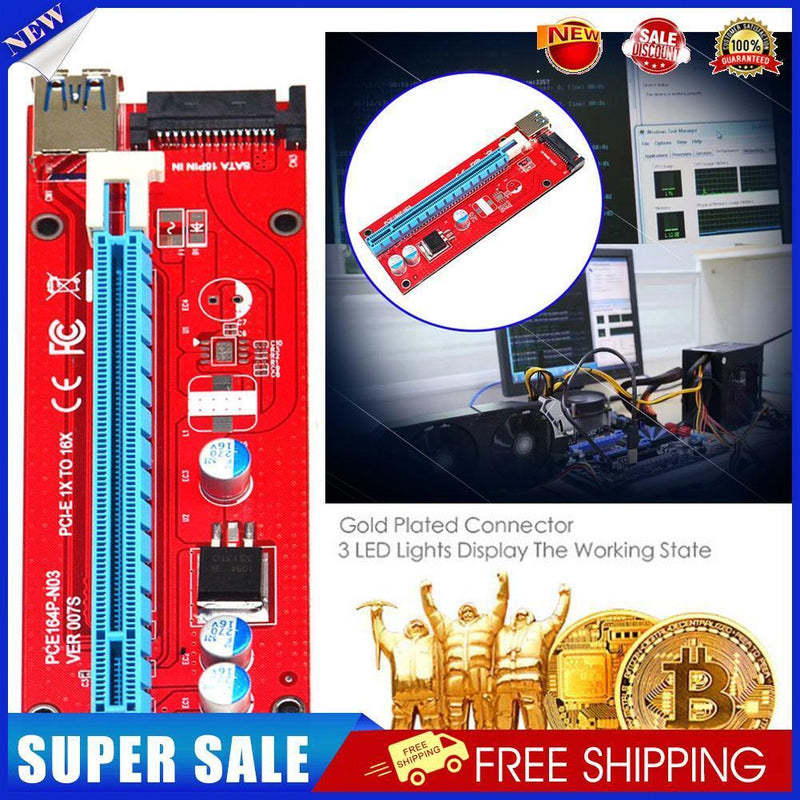 USB 3.0 164P PCI-E Express 1x to 16x Extender Riser Card 6Pin SATA Mining