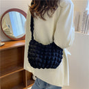 Women Pleated Solid Color Handbag Zipper Small Messenger Bag (Black)