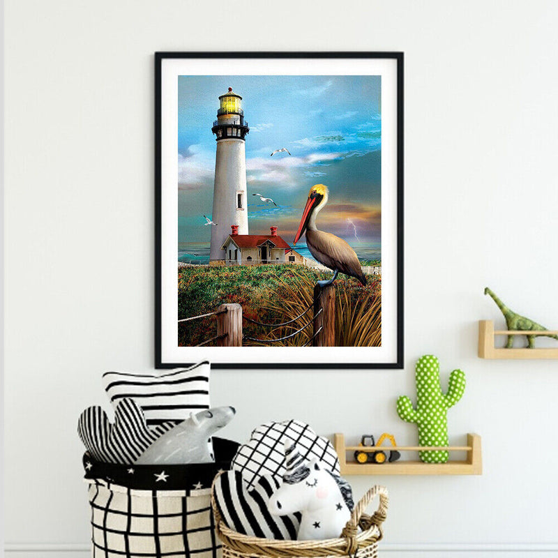 Handpainted DIY Bird and Lighthouse Oil Paint by Numbers Pictures Craft Kit