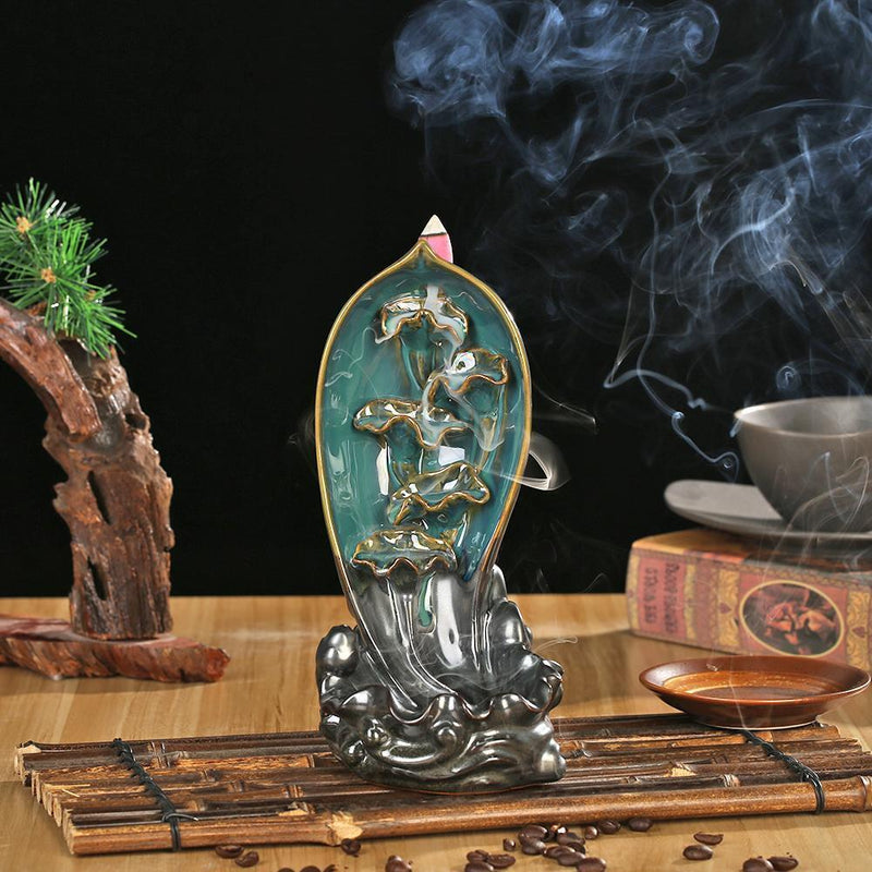 Carp Lotus Shape Ceramic Backflow Burner Incense Censer for Home Office Ornament