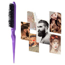 Boar Bristle Comb with Pointed Tail Wooden Handle Dyeing Comb (Purple) Newly