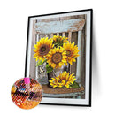 5D DIY Full Drill Round Shape Sunflower Rhinestone Diamond Drawing for Home