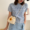 Women Straw Woven Shoulder Bag Ladies Sunflower Drawstring Small Crossbody Pouch