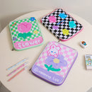 Girl Cartoon PU Checkerboard Pattern Tablet Case Zipper Clutch (Black) Newly