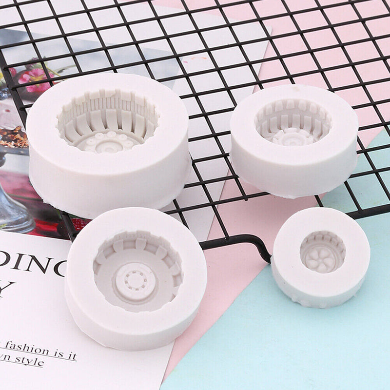 4pcs Tires Wheel Silicone Fondant Cake Molds Chocolate Baking Decorating Tools