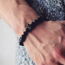 Men Fashion Black Lava Stone Crown Beaded Cuff Charm CL Q8X4 Bracelet K7G3