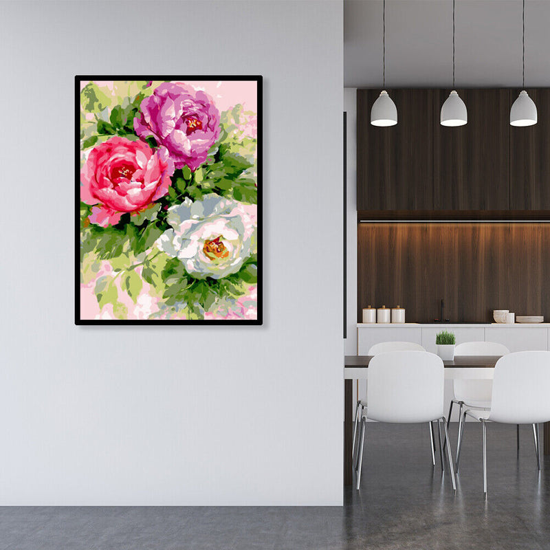 16x20 inch Oil Painting By Numbers Three Flowers DIY Canvas Drawing Set No Frame