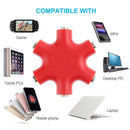 3.5mm Jack 6 Way Multi Port Hub Aux Headphone Audio Cable Adapter (Red)