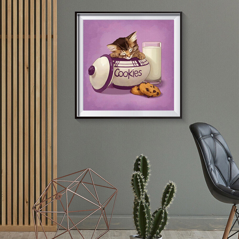 5D Diamond Painting Cookie Box Cat Full Round Mosaic Canvas Picture DIY Home Dec