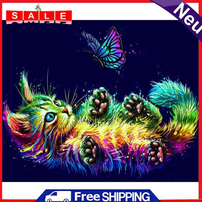 14CT Cat Butterfly Counted DIY Full Cross Stitch Cotton Thread Animal Embroidery