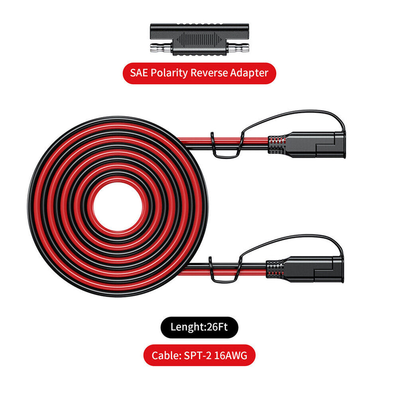 Battery Charging Cable SAE to SAE 12V-36V 16AWG Quick Disconnect Cable (8m)