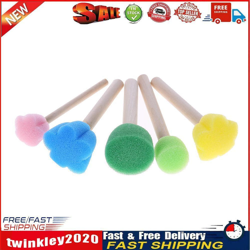 5pcs/set DIY Wooden Sponge Graffiti Painting Brushes for Kids Drawing Toys Newly