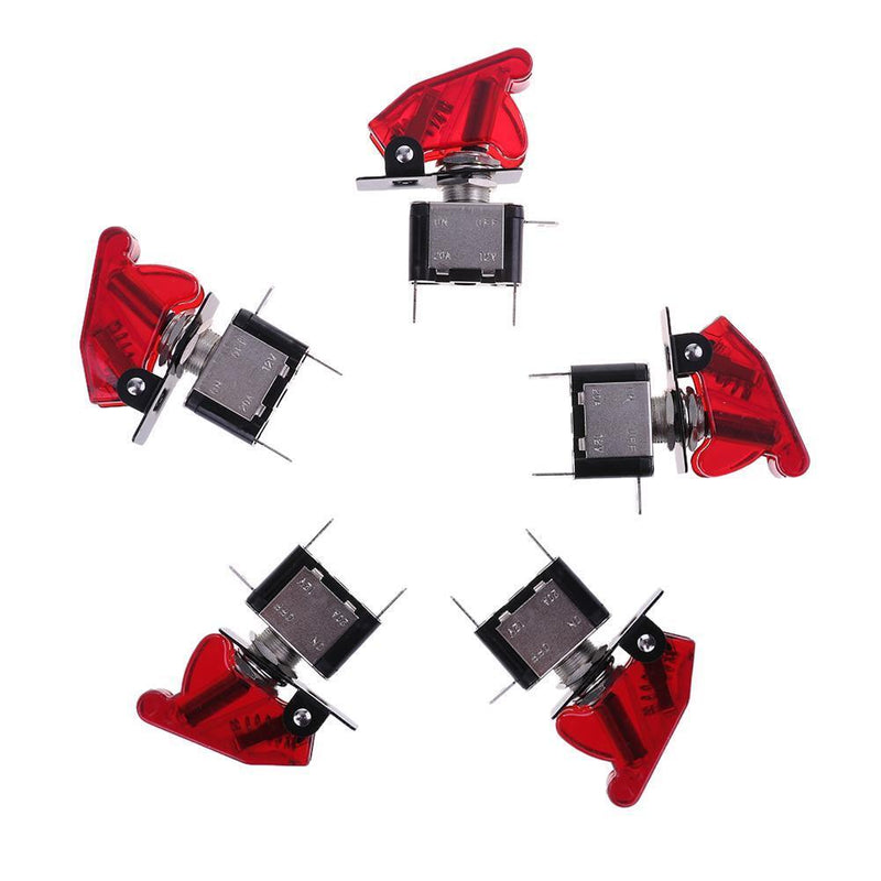 5pcs 12V 20A LED Light Red Cover Racing Car SPST Rocker Toggle Switches