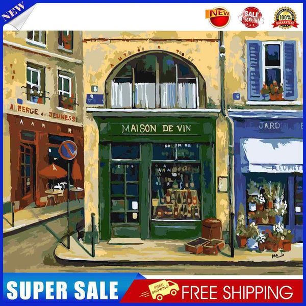 Street Corner Store Oil Paint By Numbers Kit DIY Acrylic Painting on Canvas