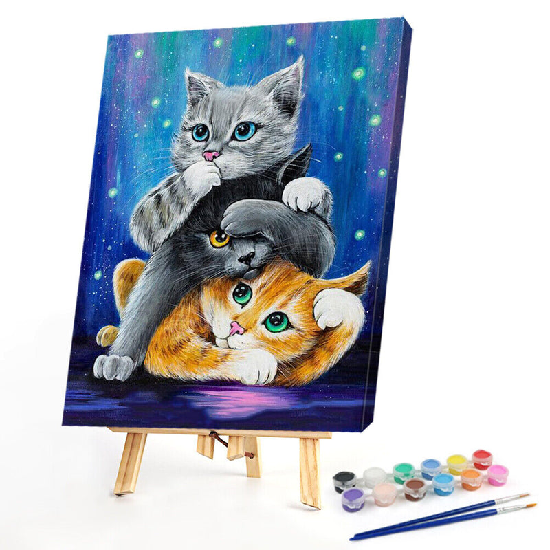 Stacking Cats Oil Paint By Numbers DIY Drawing Picture Kit for Adults Home Decor