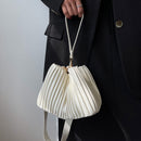 Fashion Pleated Crossbody Handbags PU Leather Women Solid Bucket Shoulder Bags