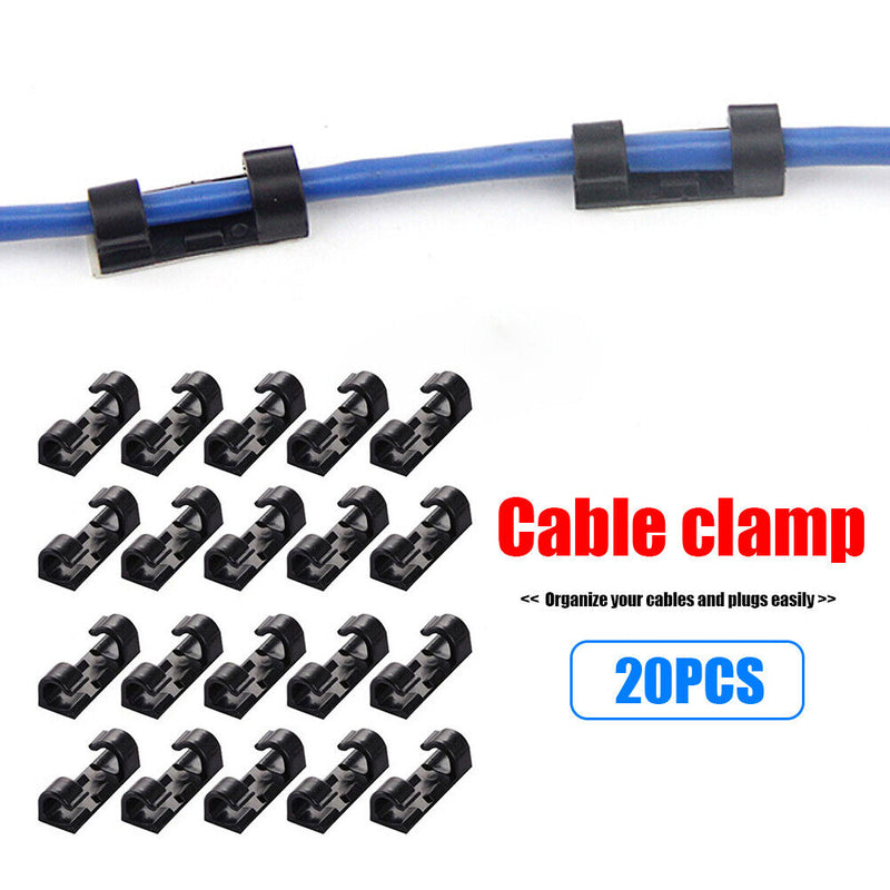 20x Self-Adhesive Cable Organizer Clips ABS Plastic Wire Cable Cord Managemen
