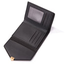 Women Simple Trifold Leather Short Wallet Solid Color Card Holder (Black)