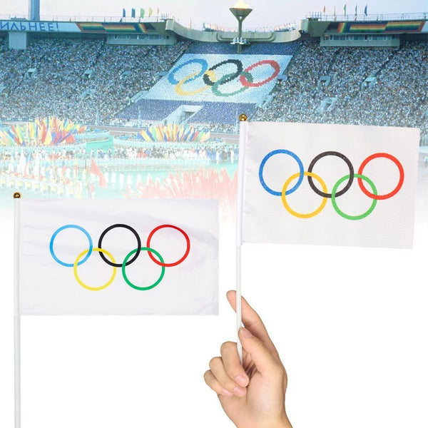 Vivid Color Desk Decor Held Flags Hand Flag Olympics Style Five Ring Pattern
