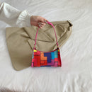 Fashion Geometric Hit Color Clutch Leather Women Casual Shoulder Underarm Bags