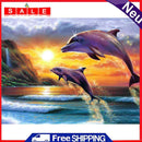 16x12 inch Full Round Diamond Painting Sunset Dolphin Mosaic Rhinestone Picture