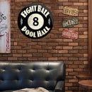 Round Plate Eight Ball Pool Hall Metal Tin Sign Plaque for Bar Pub Club