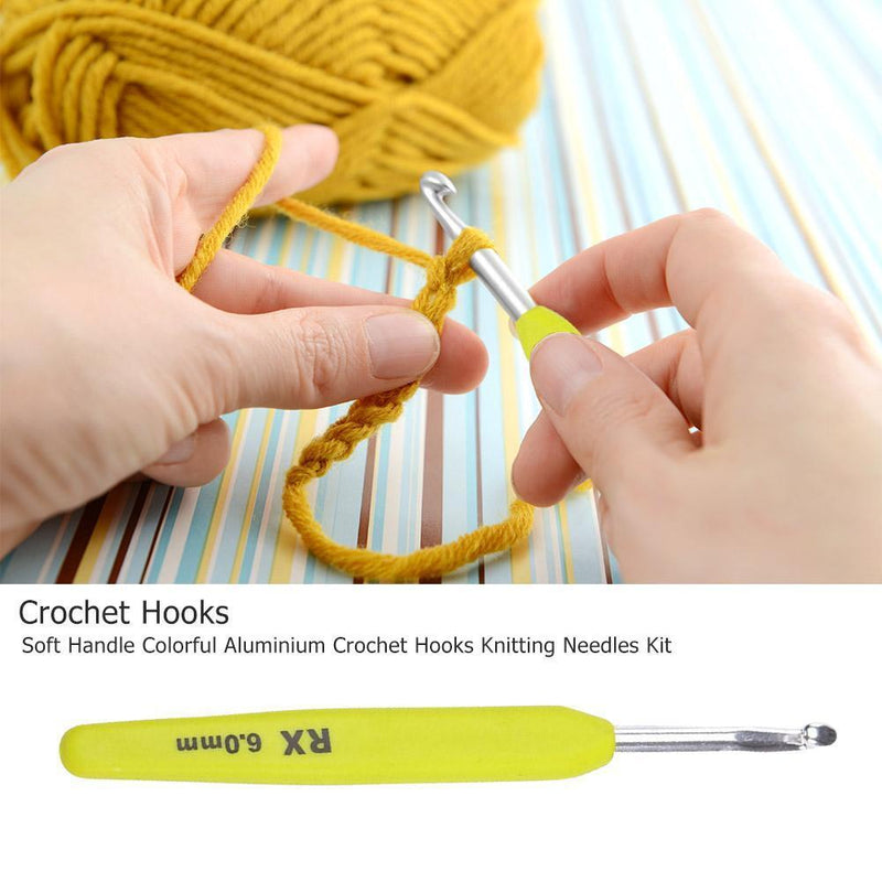 Soft Handle, 16-Piece, Colorful Aluminum Crochet Needles, DIY Knitting Pins, Crochet Wheel