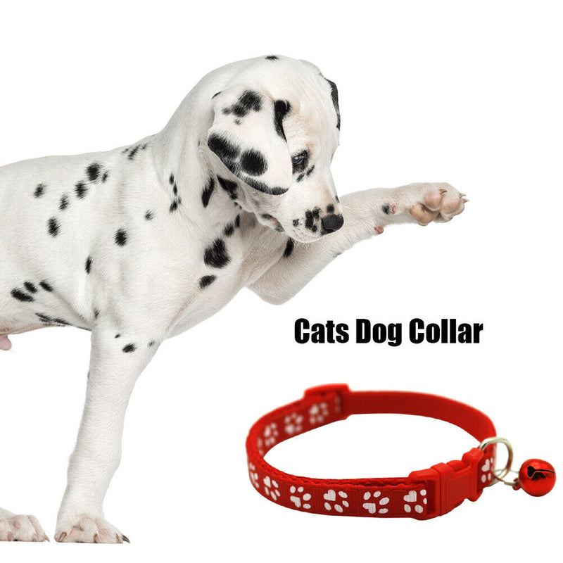 Pet Cat Dog Collar with Bell Footprint Buckle Adjustable Neck Strap (Red) Newly