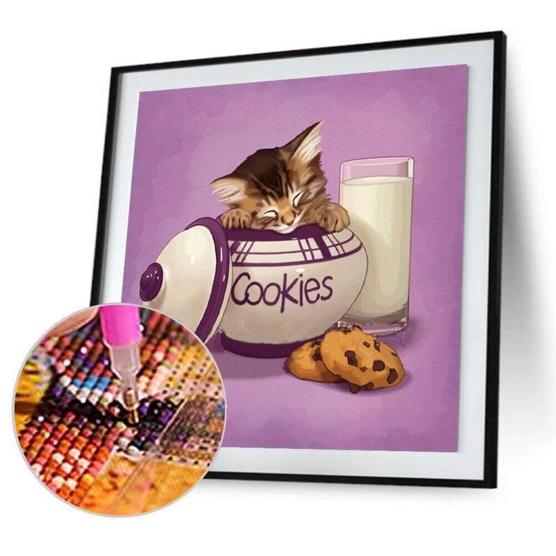 5D Diamond Painting Cookie Box Cat Full Round Mosaic Canvas Picture DIY Home Dec