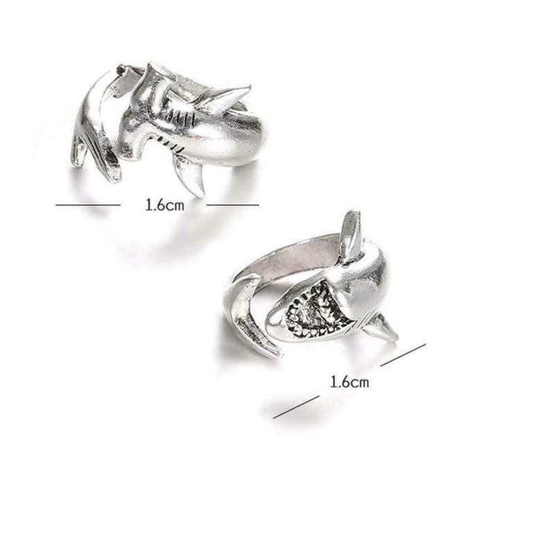 2 Pcs/Set Simple Adjustable Alloy Shark Open Rings Jewelry Gi1r Unisex O4J6