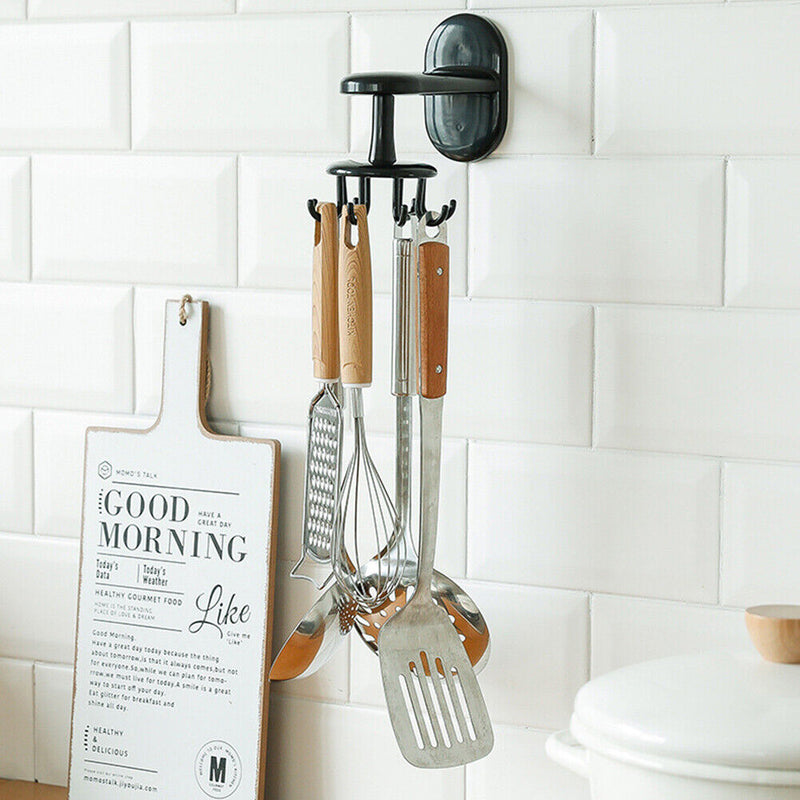 360 Degree 6 Hooks Kitchen Rotating Nail-free Holder Hanging Storage Rack
