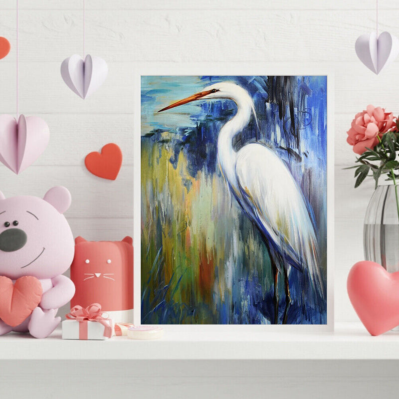 Oil Paint by Numbers Stand Egret Canvas Artwork Living Room Picture Decoration