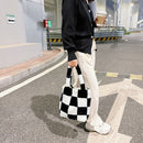 Autumn Winter Plush Grid Print Shoulder Bag Women Casual Hit Color Dead Handbags