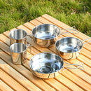 5 Piece Camping Tableware Set Stainless Steel Portable Cup Bowl Pot Tableware