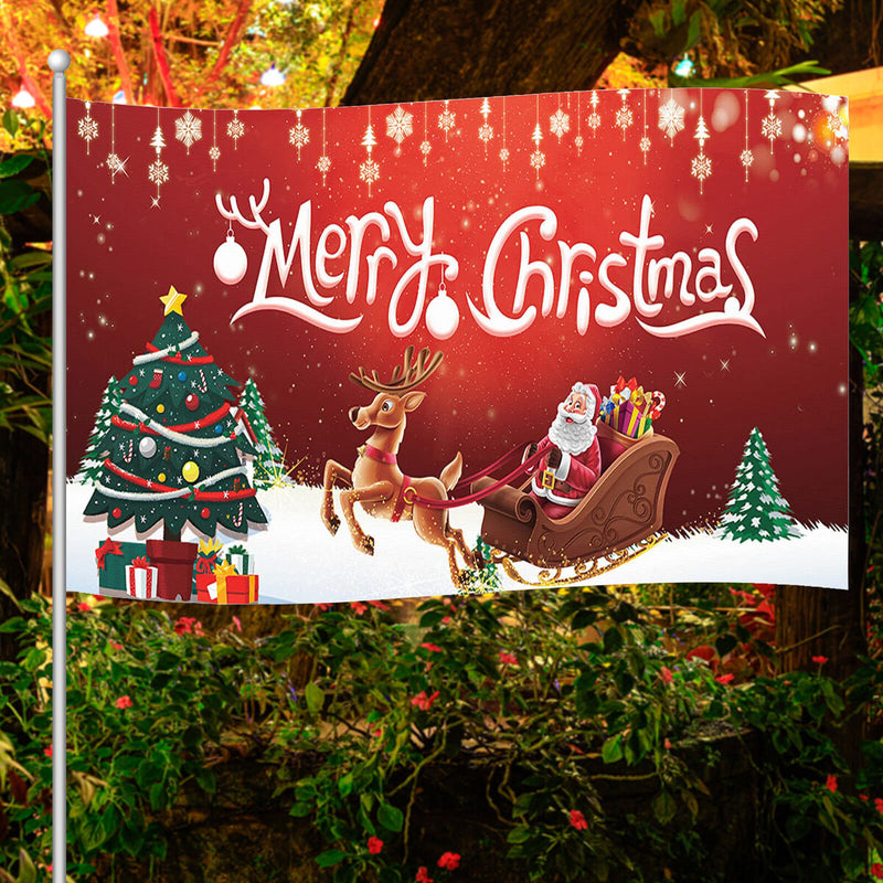 Christmas Flag Holiday Banner with Santa Claus / Sleigh / Deer / Christmas Tree
