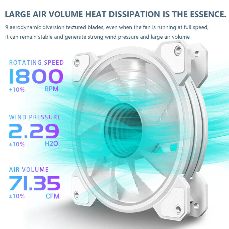 COOLMOON 12cm Silent 4Pin PWM 5V 3Pin ARGB Aura Sync Case Cooling Fan White