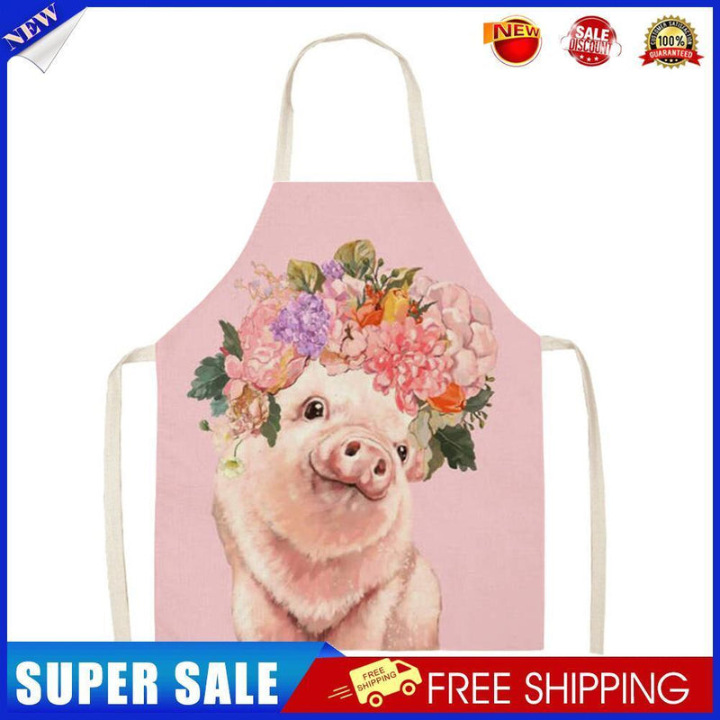 Pig Printed Women Kitchen Aprons Linen Oil-proof Apron (82x68cm)
