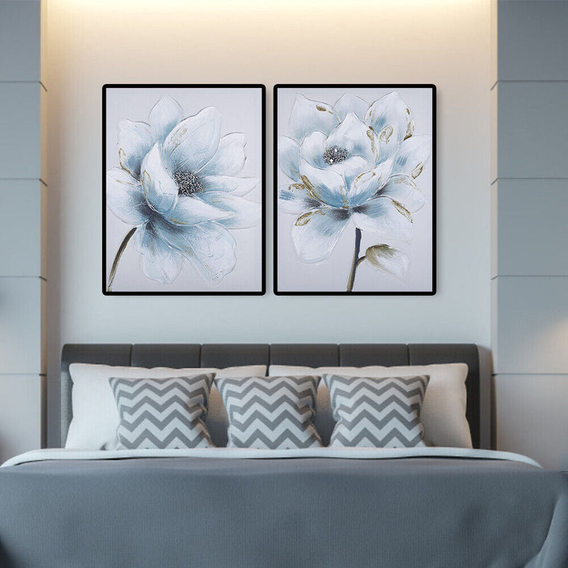 2 Panels Golden Leaf Lotus Oil Paint By Numbers Kits DIY Handpainted on Can