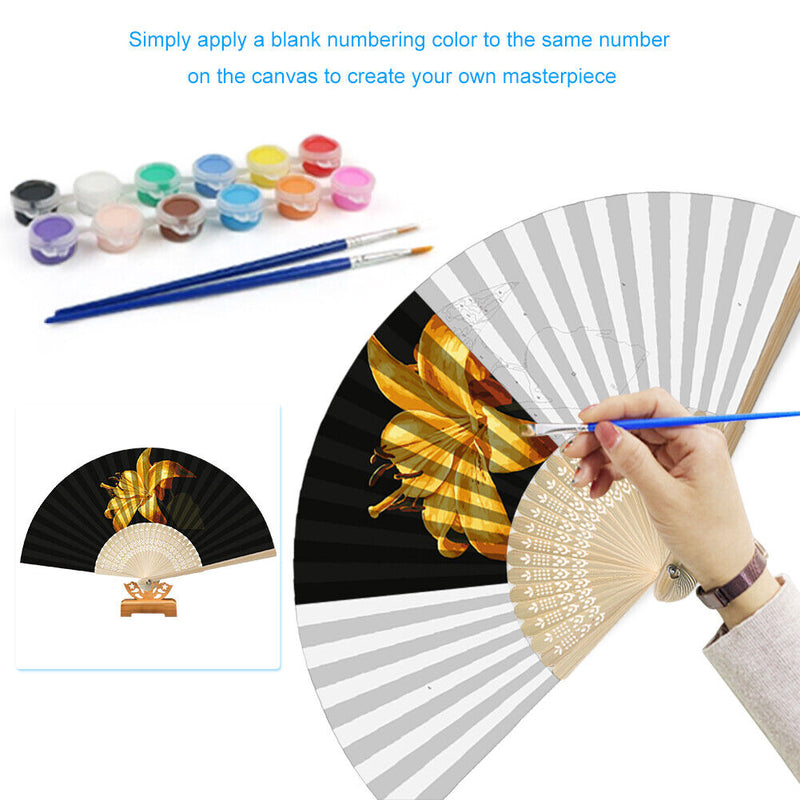 Flowers Folding Fan DIY Handmade Oil Paint By Numbers Craft Fans (Lily)