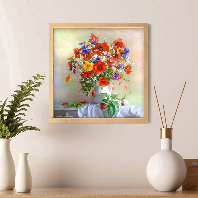 Rhinestone Diamond Painting DIY Flowers Vase Mosaic Picture Craft Wall Poster