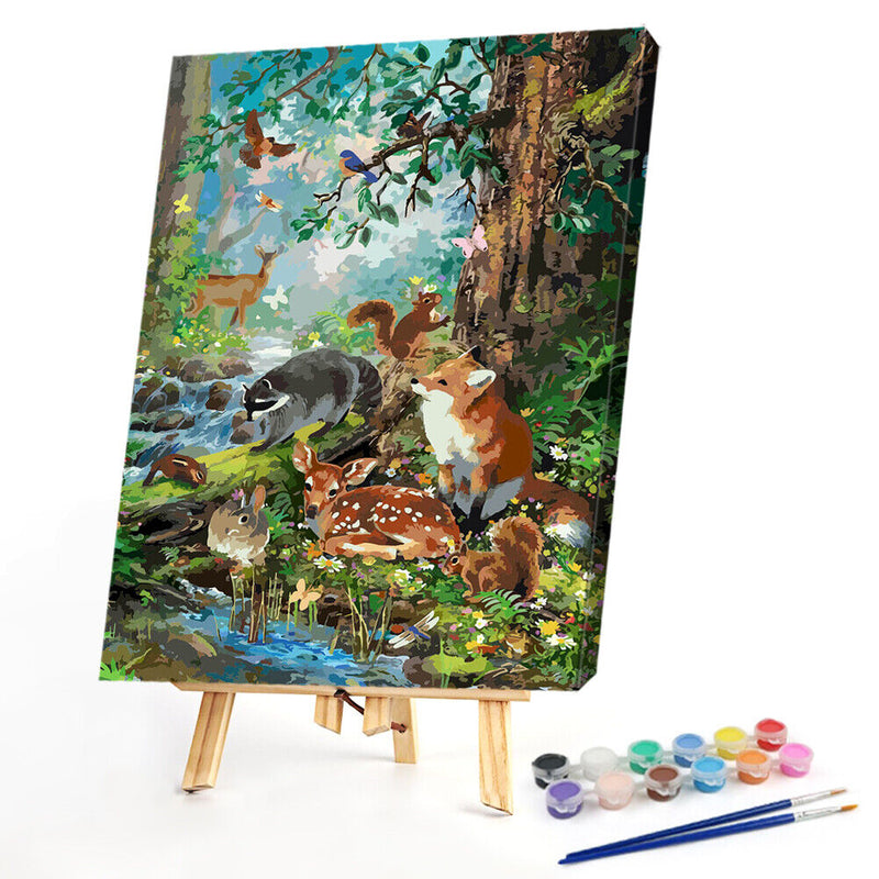 Riverside Deer Fox Partial Oil Paint By Numbers DIY Handpainted on Canvas Arts