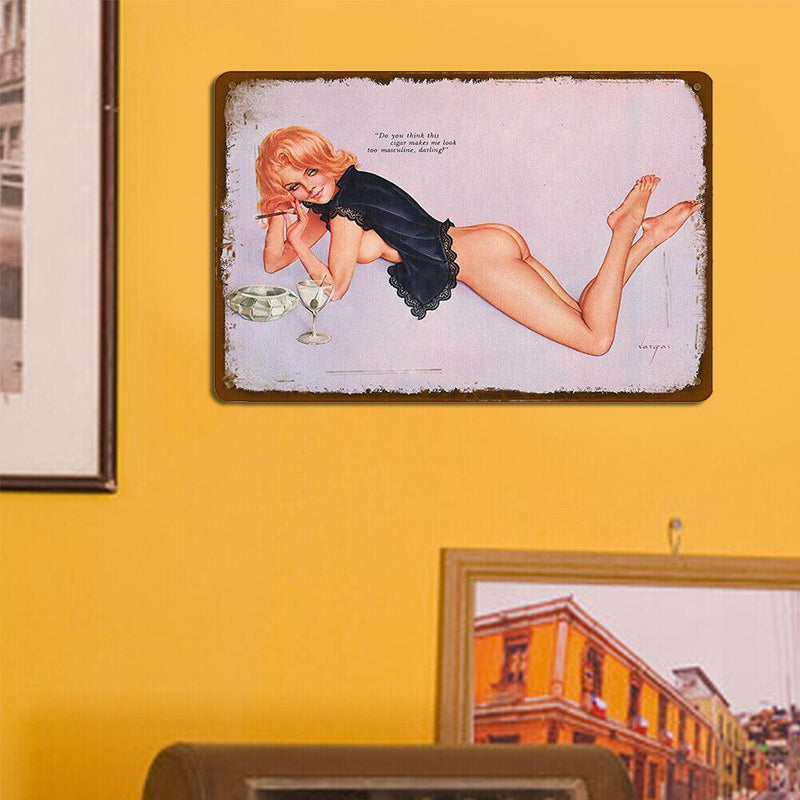 Metal Tin Sign Poster Retro Girl Plate Plaque for Bar Pub Club Wall Art (B)