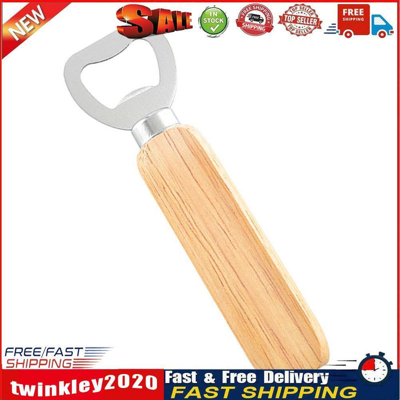 Stainless Steel Bottle Opener Wood Handle Drink Beer Lid Kitchen Launcher Newly