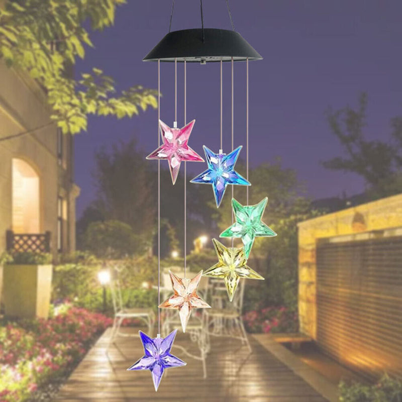 Solar Color Changing Wind Chime Lamps Star Moon Pendant Garden Light (A) Newly
