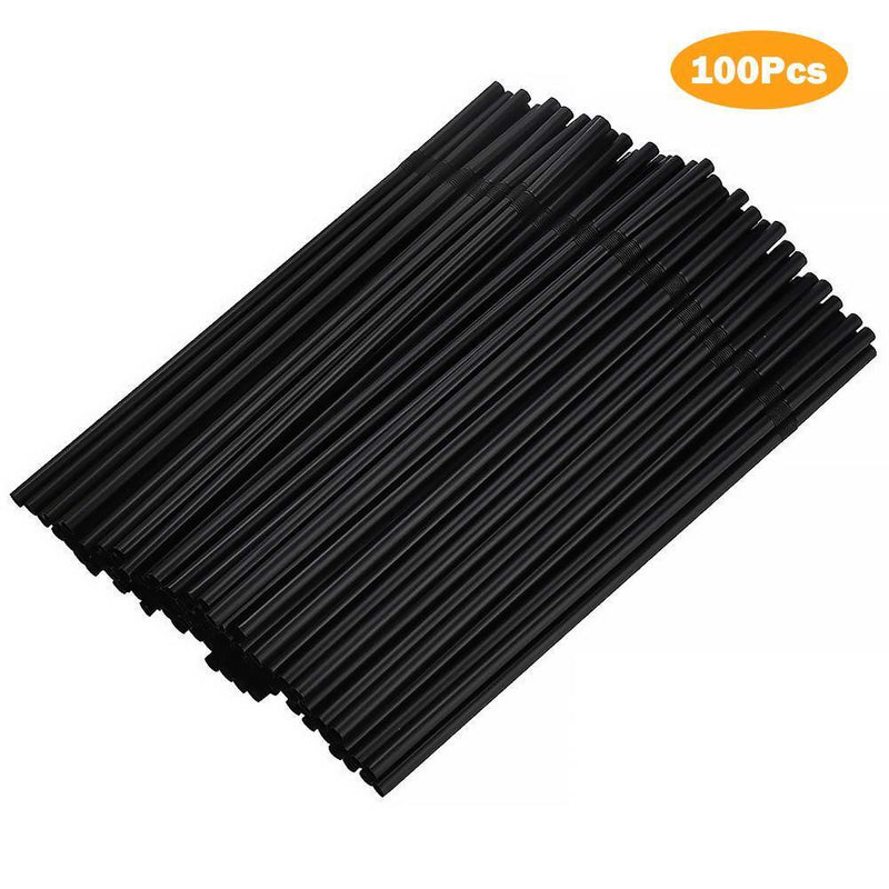 3XDrinking Straws Stripe Colourful Plastic Drinking Straws (100 Pack Black)