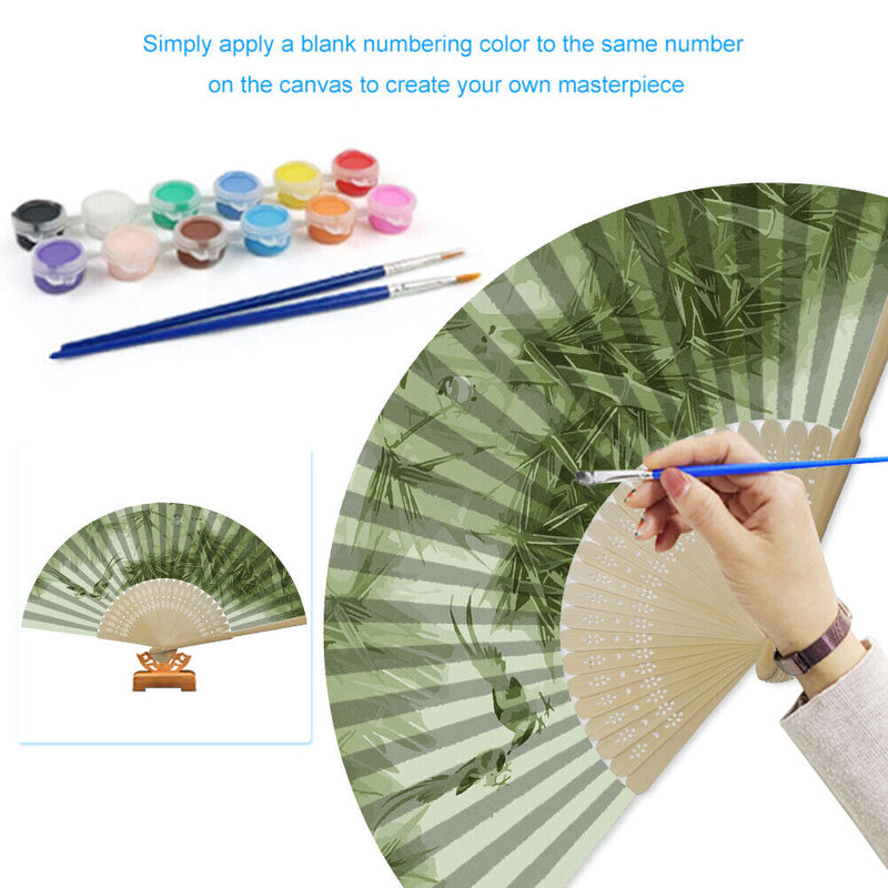 Bamboo Forest Birds Oil Paint Folding Fan By Number DIY Digital Oil Painting Fan