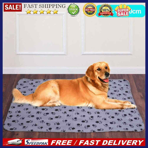 Pet Blanket Dog Puppy Cat Paw Print Soft Warm Fleece Bed Travel Basket Car