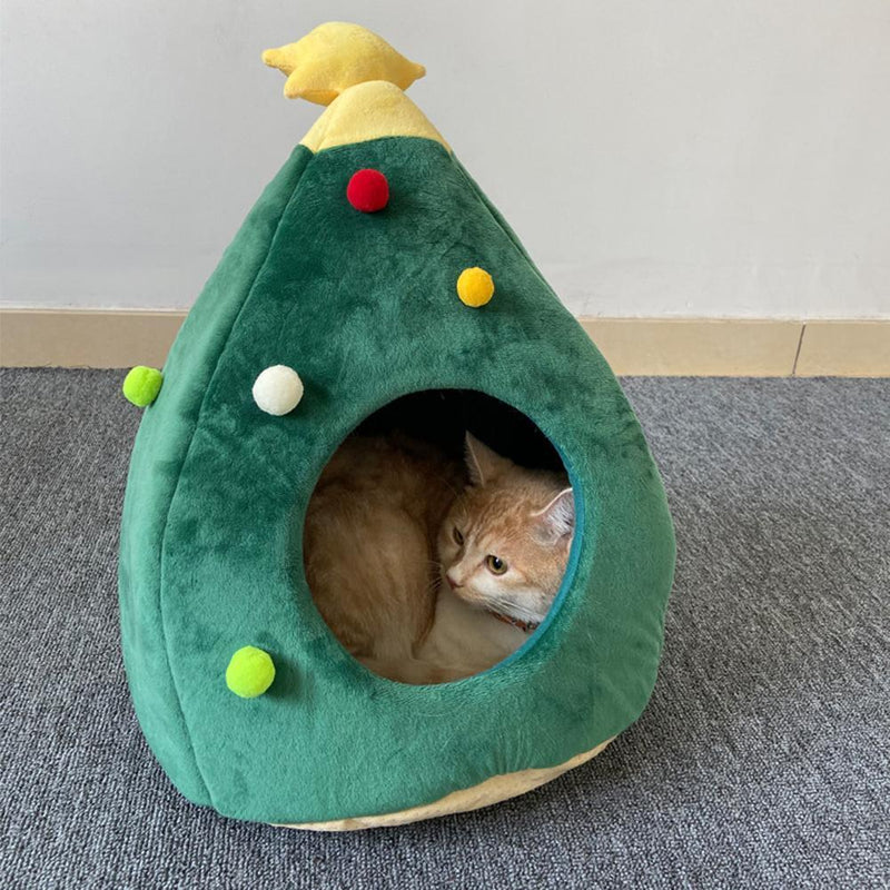 Xmas Tree Shape Pet Nest Winter Warm Kitten Cat House Sleeping Bed Pet Prod