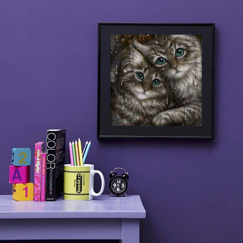 5D DIY Diamond Painting Full Round Drill Two Cats Wall Decor Rhinestone Cra